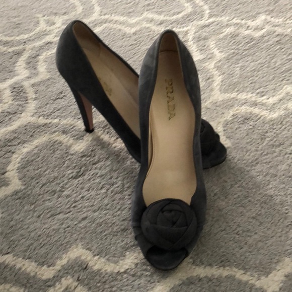 Prada Shoes - Prada open toe suede gray heels